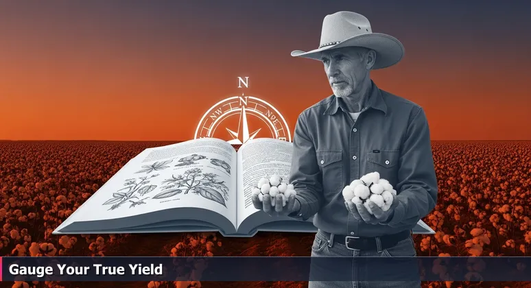 A farmer in a West Texas cotton field comparing cotton bolls, symbolizing the evaluation of AI salaries in Lubbock.