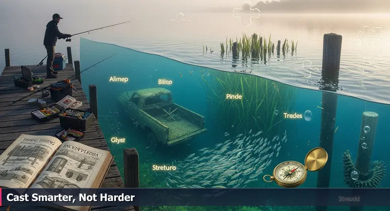 A fisherman casting a line on a Lubbock lake at dawn, with fish schooling near underwater structures, symbolizing targeted cybersecurity job searching in West Texas.