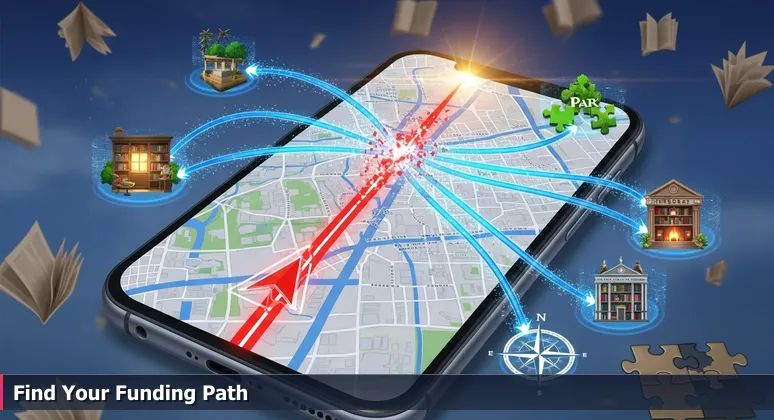 Smartphone navigation app showing alternative routes around a red-blocked highway, symbolizing funding pathways for tech education in Killeen, Texas.
