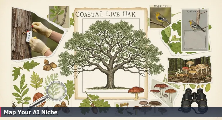 Visual metaphor of a Central Texas ecosystem with a large anchor tree labeled Fort Cavazos supporting diverse smaller trees representing top AI companies like Leidos and Baylor Scott & White.
