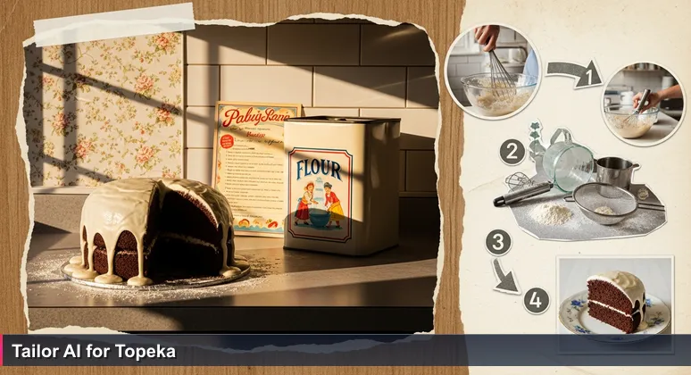 A home kitchen counter with a lopsided, deflated cake next to a printed recipe card, symbolizing the gap between instruction and outcome in AI learning.