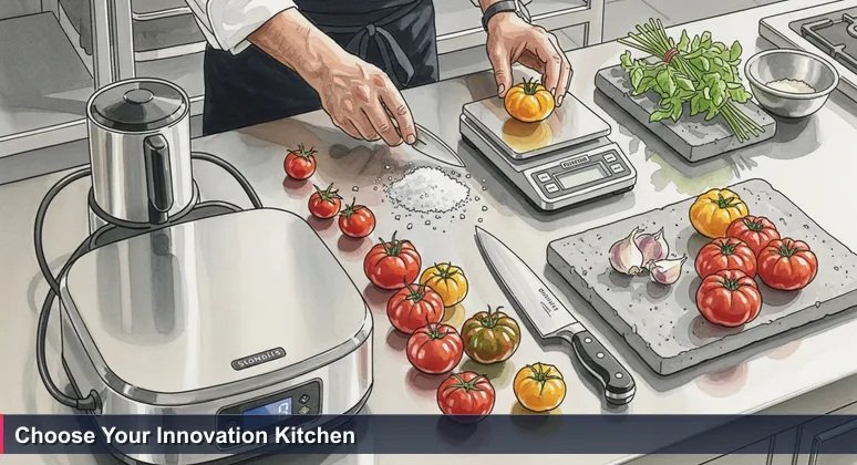 A chef's hands selecting specialized tools in a kitchen, symbolizing the strategic choice of Topeka's tech coworking spaces for startups.