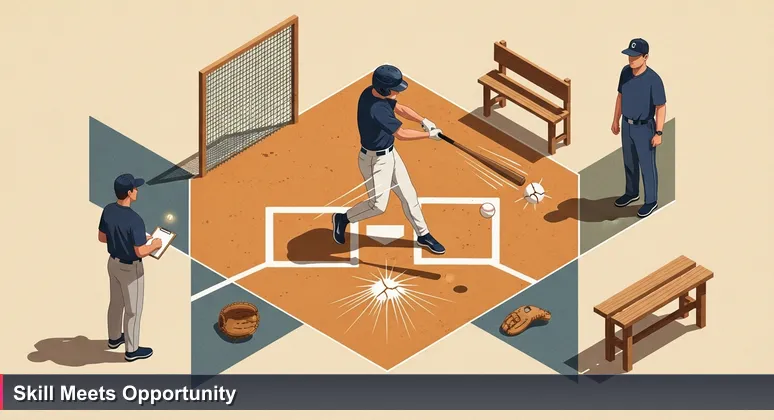 A baseball player at an open tryout in a Kansas field, symbolizing merit-based tech hiring in Topeka where practical skills outweigh formal degrees for 2026 jobs.