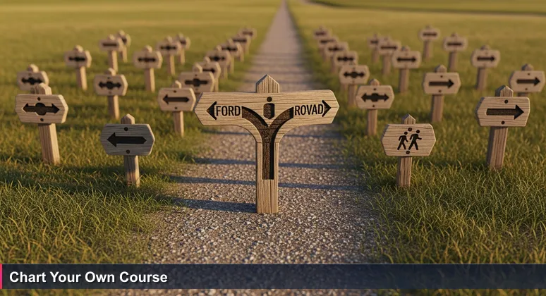 A weathered wooden trail marker on Kansas prairie, symbolizing career paths for women in tech in Topeka.