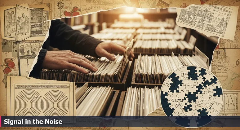 Hands flipping through crates of vinyl records in a record shop, symbolizing the search for valuable AI networking opportunities in Hialeah, Florida.