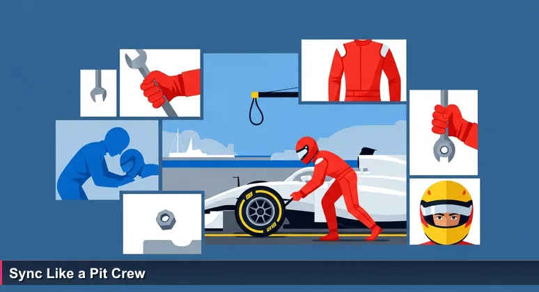 A Formula 1 pit crew in synchronized action during the Monaco Grand Prix, symbolizing the precision and teamwork of Monaco's top AI startups.