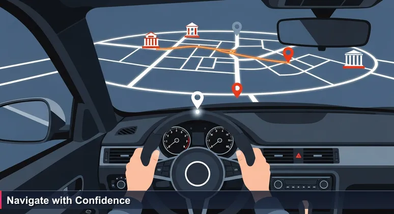 Hands on a steering wheel navigating Casino Square roundabout in Monaco, with exit signs for tech training funding options