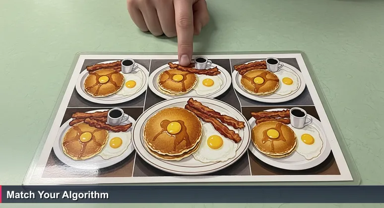 A worn, sticky diner menu with multiple breakfast platter options, symbolizing the overwhelming choice of AI bootcamps in San Jose's tech scene.