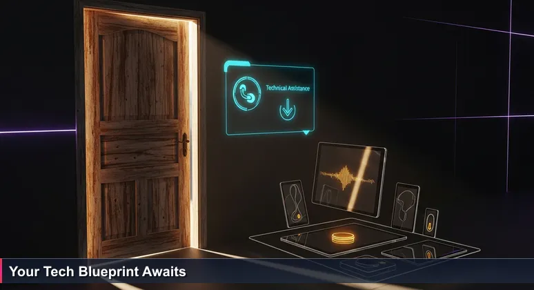 A weathered wooden door to a San Jose community center, slightly ajar with a handwritten 'Tech Help Inside' sign, symbolizing accessible tech education.