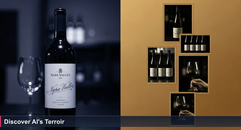 Hand holding wine glass with famous Napa Valley bottle and artisanal Santa Cruz Mountain bottle in a tasting room, symbolizing hidden AI job opportunities in San Jose.