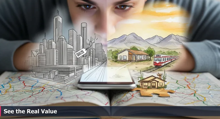 A person scrolling through real estate listings on a smartphone, comparing two house listings to symbolize evaluating AI job offers in Las Cruces beyond headline salaries.