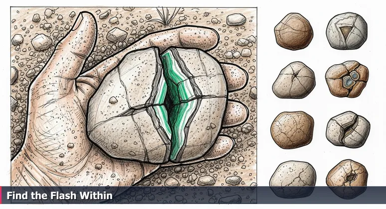 A close-up of a rock hunter's hand holding a dusty stone with a flash of green chalcedony inside, symbolizing hidden AI opportunities in Las Cruces industries.
