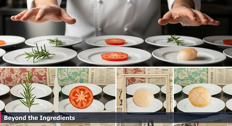 A chef's hands hovering over ten plates with individual ingredients, symbolizing the curated list of Las Cruces tech startups for junior developers in 2026.