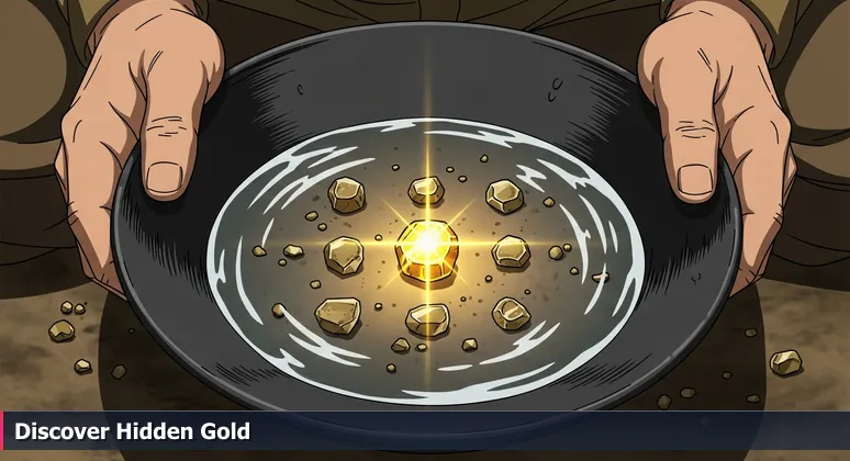 Close-up of prospector's hands panning for gold, symbolizing the discovery of valuable AI startups in Greensboro's tech scene.