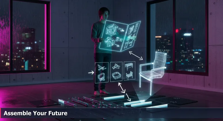 A person in Greensboro looking puzzled at scattered AI skill components like Python code and math symbols, with a roadmap manual, symbolizing the journey to becoming an AI engineer by 2026.