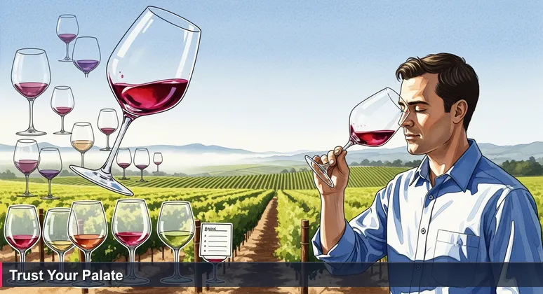 A sommelier in a Santa Maria vineyard thoughtfully tasting wine, symbolizing the nuanced evaluation of tech job compensation beyond just salary numbers.