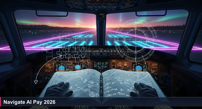 A pilot's hands over a pre-flight checklist in a cockpit, with a Wichita runway at dawn, symbolizing AI salary preparation.