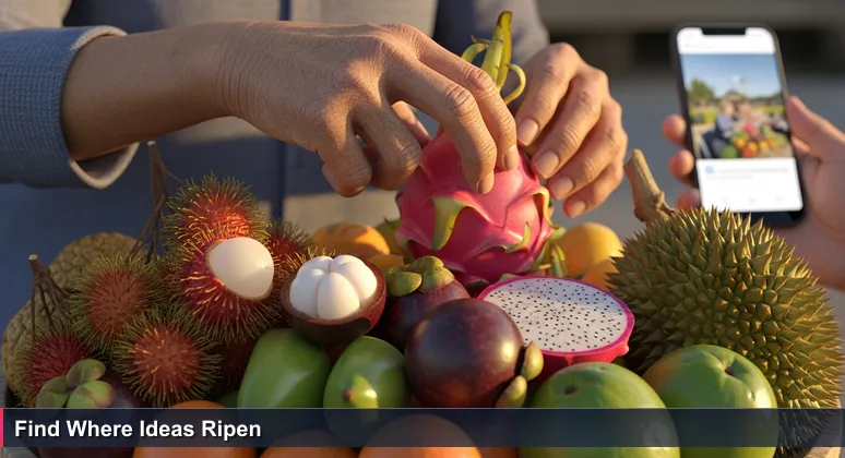 Close-up of a vendor's hands arranging colorful tropical fruits at a dawn wet market in Phnom Penh, symbolizing authentic choices for tech startups beyond simple rankings.