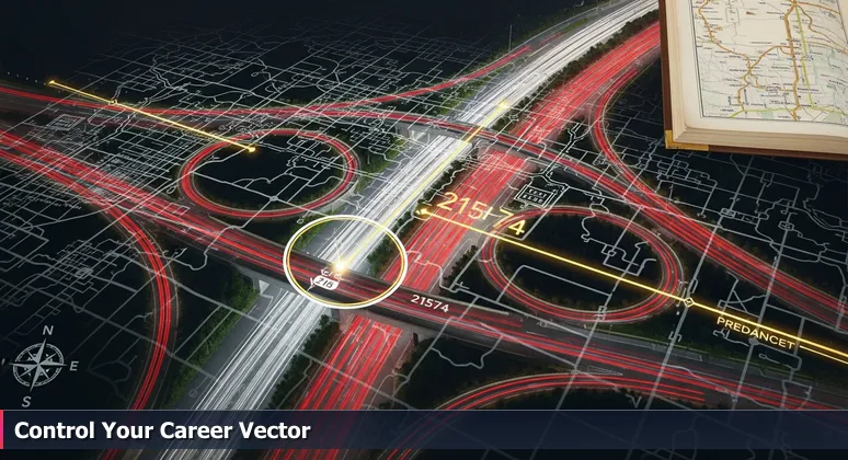 Night vision aerial view of Menifee's 215/74 interchange with glowing lights and a digital map overlay highlighting cybersecurity career paths.