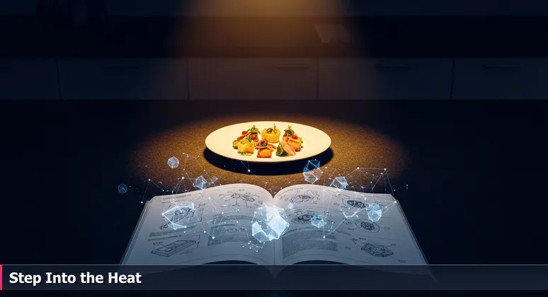 A symbolic image of a dish alone in a dark kitchen with an open recipe book, representing isolated AI learning before community involvement in Fort Lauderdale.