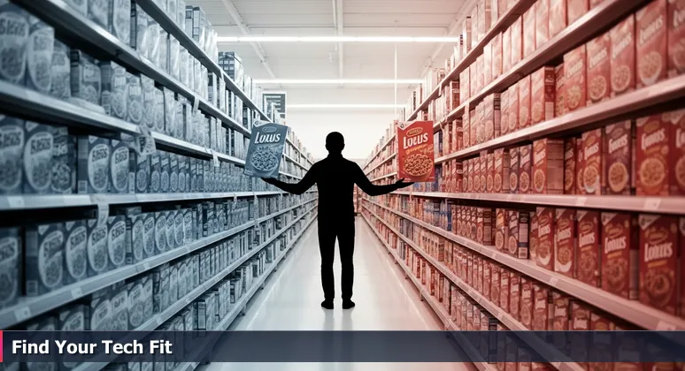 A person overwhelmed in a supermarket cereal aisle, choosing between tech career options like apprenticeships and internships in Fort Lauderdale.