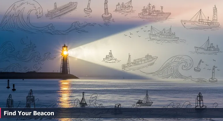 A historic Florida lighthouse beam cutting through dense fog at dawn, illuminating Port Everglades in Fort Lauderdale, symbolizing free guidance for tech education seekers.