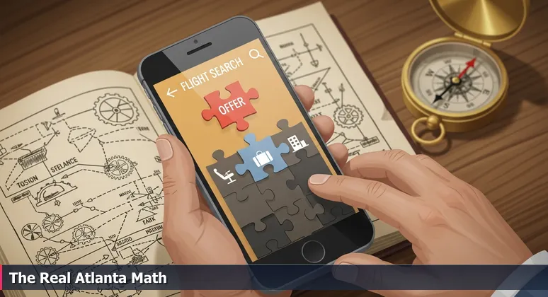 Smartphone screen showing a tech salary offer with hidden Atlanta cost of living expenses like rent and taxes added below.