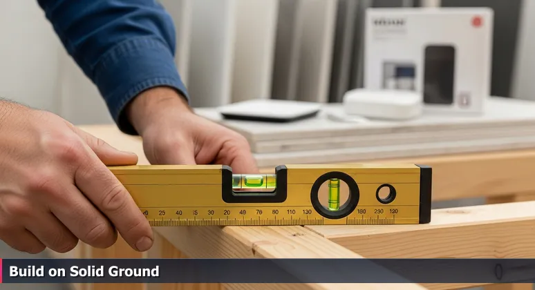 A builder's hands using a spirit level on a house frame, symbolizing the solid foundation for tech careers in Greeley, Colorado.