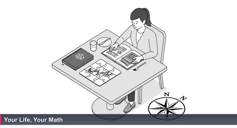 A thoughtful professional at a table with a calculator and menu, symbolizing budgeting for a tech career in Visalia, California.