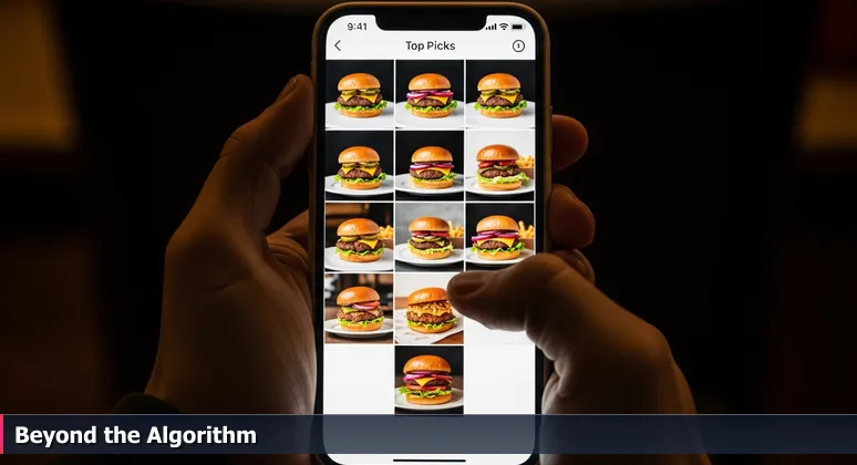 Close-up of hands scrolling a food delivery app on a smartphone, symbolizing the choice among AI engineering jobs in Fayetteville, Arkansas.