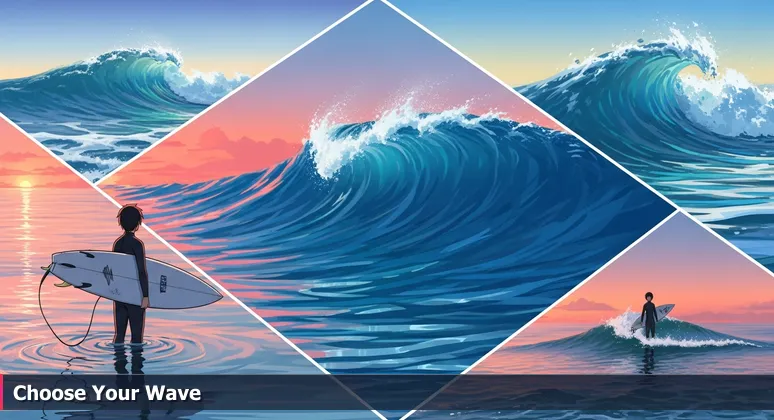 A surfer at dawn in San Diego observing multiple waves on the horizon, symbolizing junior developers evaluating tech startup opportunities.