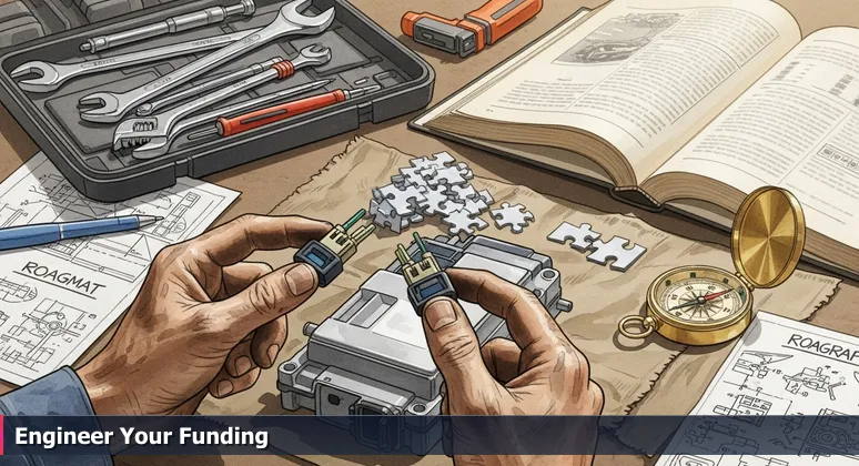 A mechanic's grease-stained hands holding disconnected engine components, symbolizing the integration of funding sources for tech training in Fort Worth.