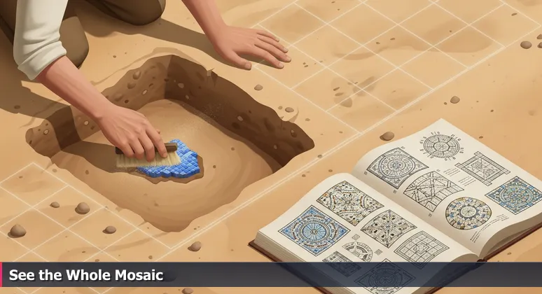Archaeologist's hand uncovering a bright blue mosaic tile in sand, symbolizing the discovery of AI salary data in Fort Worth, TX.