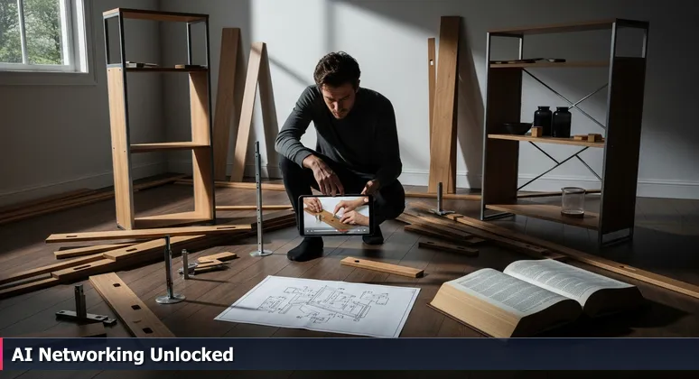 An AI professional in Fort Worth transitioning from confusion over code to clarity at a 2026 networking event, guided by community members.