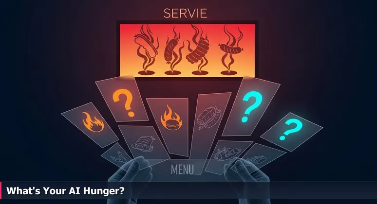 Close-up of hands holding a marked menu at a Fort Worth barbecue joint, with smoky pits in the background, symbolizing the choice of AI engineering careers.