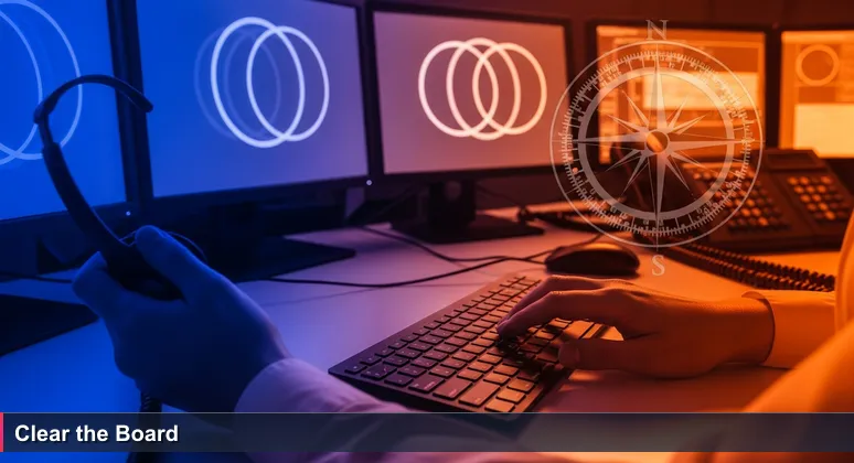 A 911 call center operator's hands hovering over a keyboard with multiple cybersecurity alerts blinking on monitors, symbolizing urgent hiring decisions in Kazakhstan.