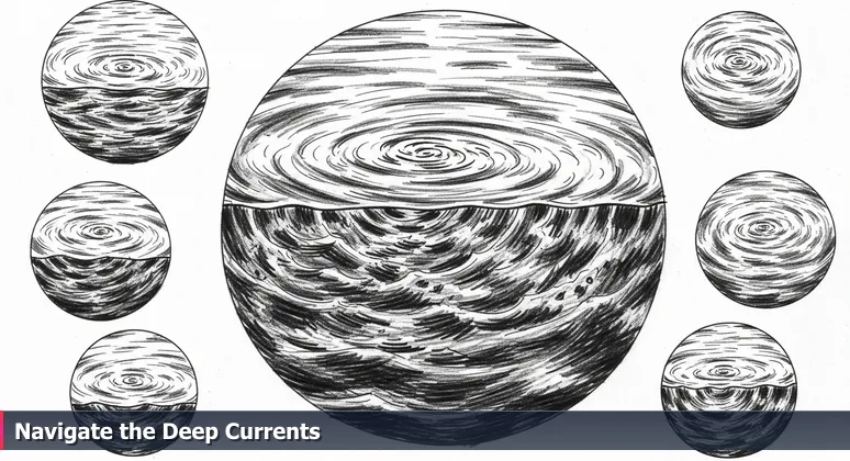 A close-up of the James River in Richmond, VA, with calm surface water hiding powerful underwater currents, symbolizing the hidden depths of tech compensation