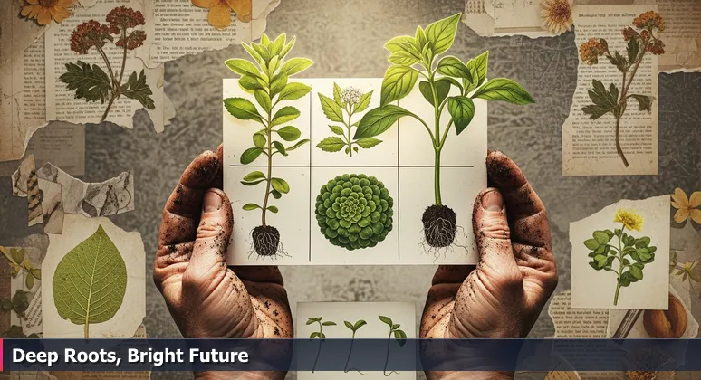 A gardener's soil-covered hands gently examining young seedlings in a Richmond community garden, symbolizing the evaluation of AI startups.