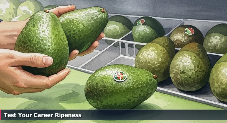 Close-up of hands pressing an avocado in a grocery store, symbolizing the careful evaluation of tech job offers in Murfreesboro, TN.