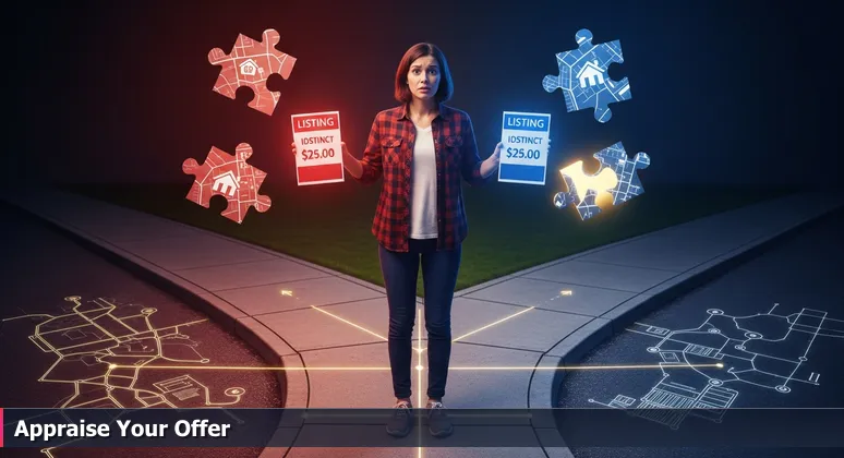 A person in Murfreesboro, TN, looking confused while holding two job offer sheets with different salary numbers, symbolizing hidden factors in AI compensation evaluations.