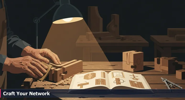 A craftsman's hands sanding a wooden dovetail joint in a workshop, symbolizing the collaborative AI networking and skill-building in Murfreesboro's meetups.