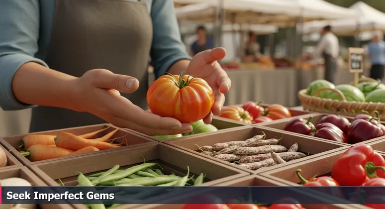 Close-up of a vibrant heirloom tomato held at Murfreesboro Farmers Market, symbolizing unique opportunities at local tech startups for junior developers.