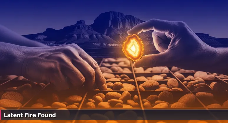 Weathered hands sifting through Yellowstone River rocks, holding up a glowing agate against the backdrop of Billings Rimrocks, symbolizing the discovery of AI potential in Montana.