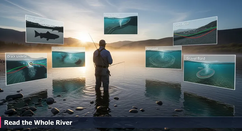A fishing guide in the Yellowstone River near Billings, MT, reading the water's depth and currents, symbolizing the deep analysis of tech compensation packages.
