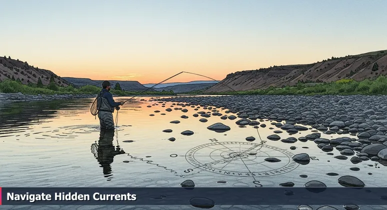 A fly fisher casting a line into the Yellowstone River at dusk, symbolizing the search for hidden funding opportunities for tech training in Billings, Montana.