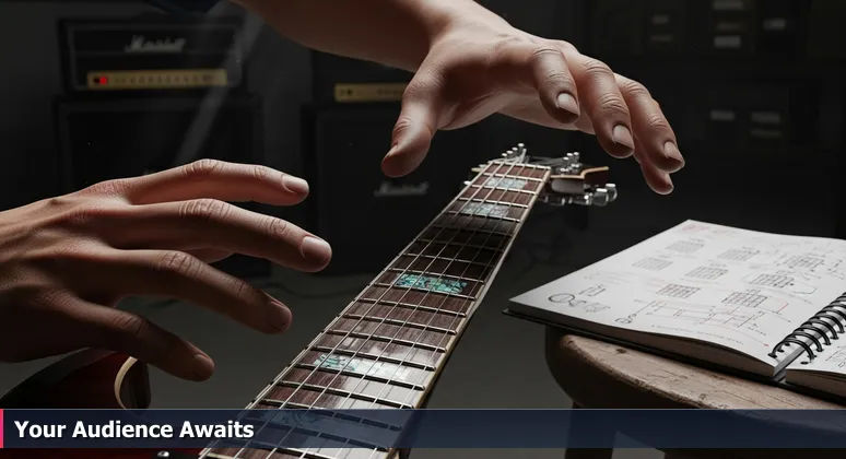Close-up of musician's hands on a guitar in a garage, symbolizing AI professionals in Billings seeking collaborative community for skill development.