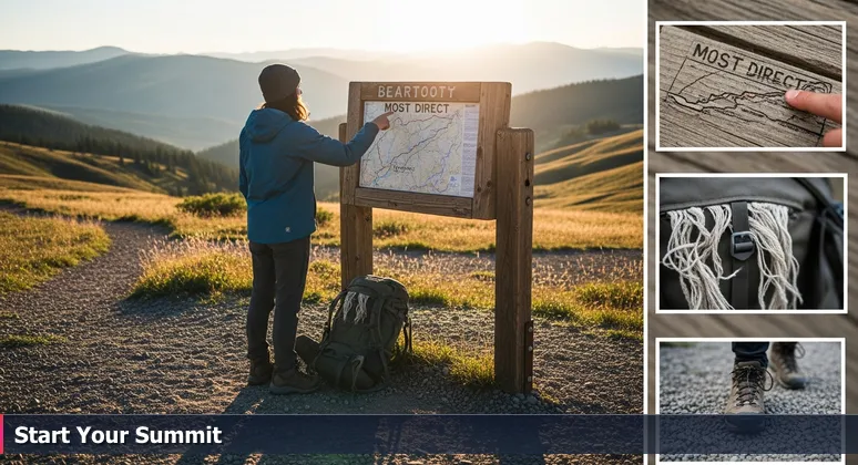 A hiker at a Montana trailhead in the Beartooth Mountains studies a wooden map kiosk with multiple hiking routes, symbolizing the choice of AI bootcamps in Billings for tech careers.