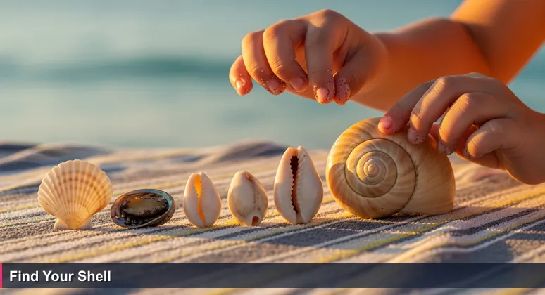 Child's hands arranging seashells on a beach towel, representing the ranking of coworking spaces in Puerto Rico.