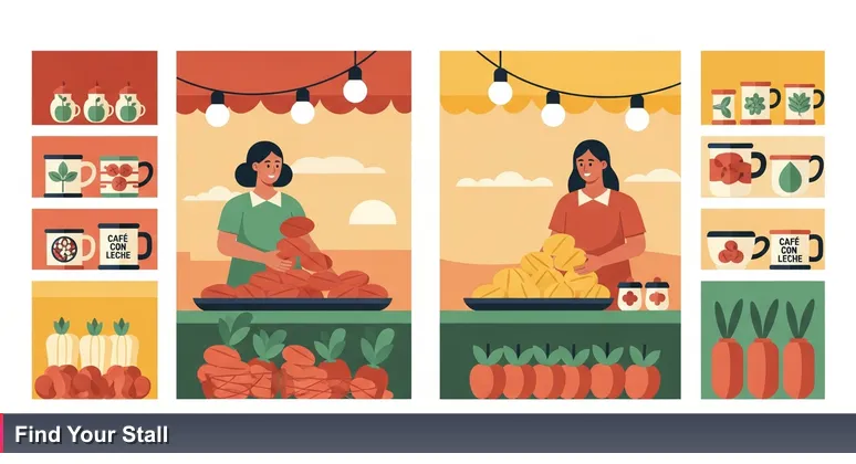 Warm photo of a Santurce market stall with women vendors sharing coffee, symbolizing the collaborative women in tech community in Puerto Rico