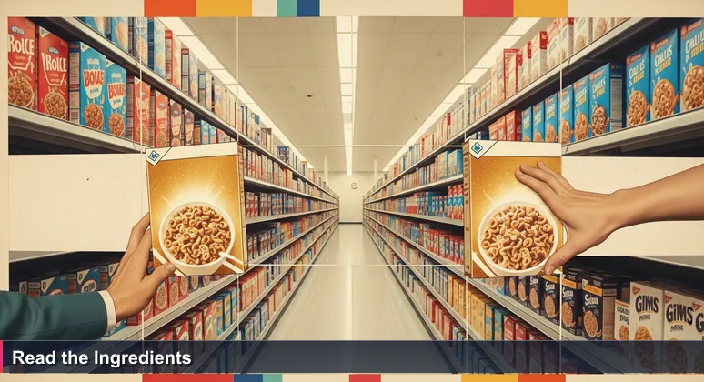 First-person view of a bright cereal aisle with endless boxes labeled Career Path, symbolizing the overwhelming choice in tech job listings for Surprise, AZ residents.
